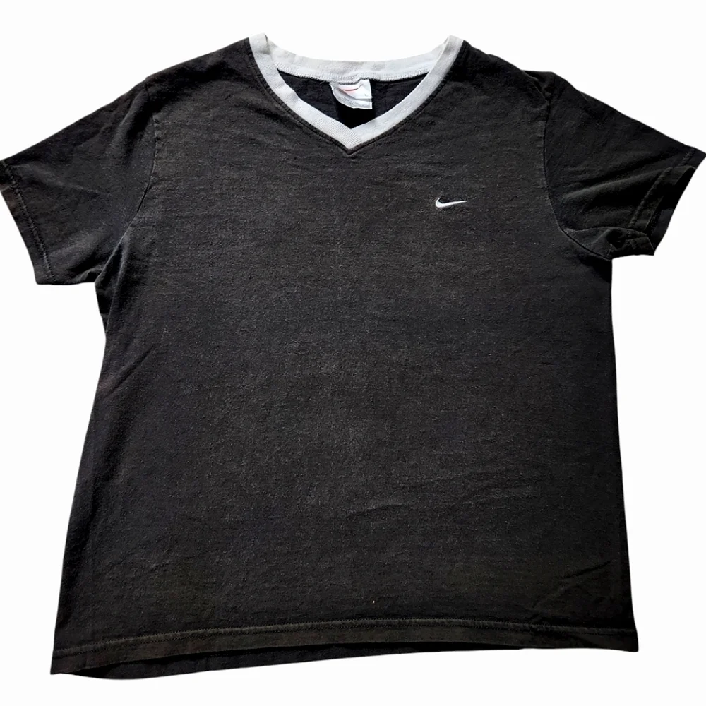 Vintage 90s Nike V Neck T Shirt Black White Sz L